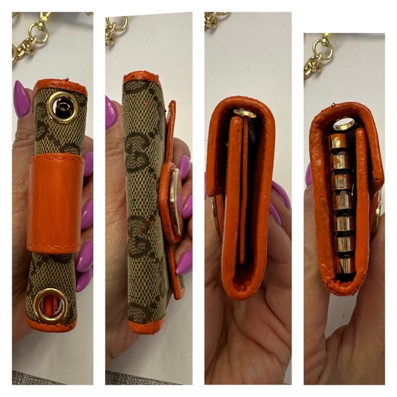 💯 GUCCI Heart Orange Trim Tan Monogram 6-Key Walle on offmarket mini bag w/ aut - Picture 7 of 13